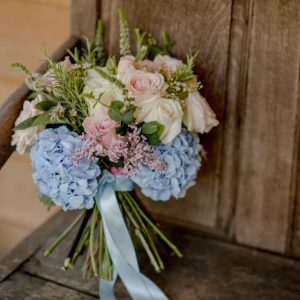 Wedding Bouquet on an old wooden bench